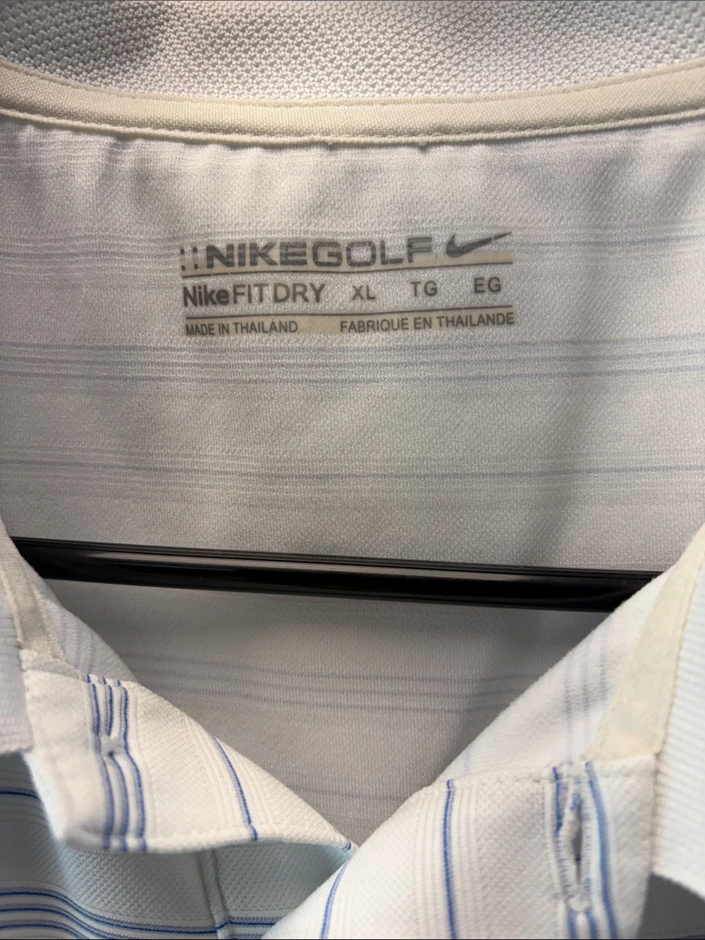 Nike Men’s White Polo with Light Blue‎ Pinstripes